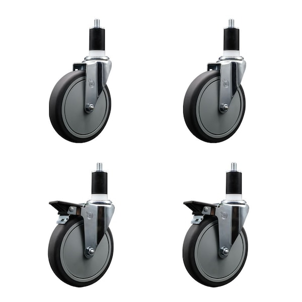 Service Caster 6'' Thermoplastic Rubber Wheel Swivel 1-1/2'' Expanding Stem Caster Set 2 Brakes, 4PK SCC-EX20S614-TPRB-2-PLB-2-112 - main